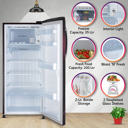 LG 224 L Direct Cool Single Door 3 Star Refrigerator  with Fast Ice Making - Scarlet Victoria, GL-B241ASVD