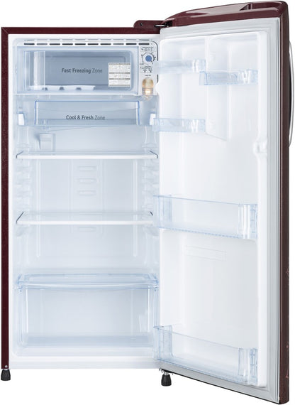 LG 190 L Direct Cool Single Door 5 Star Refrigerator  with Smart Inverter With Smart Connect, Moist 'N' Fresh - Ruby Regal, GL-B201ARRZ