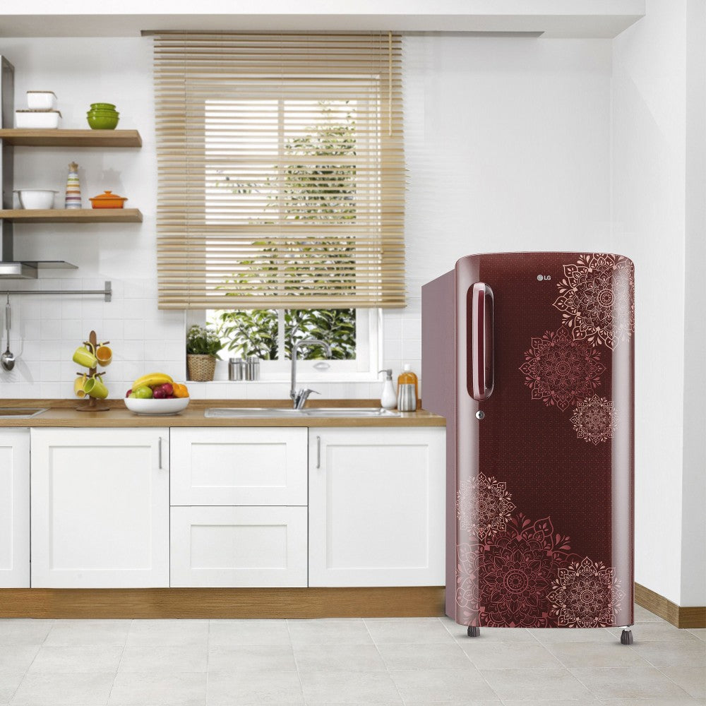 LG 215 L Direct Cool Single Door 5 Star Refrigerator  with Smart Inverter With Smart Connect , Moist 'N' Fresh - Ruby Regal, GL-B221ARRZ