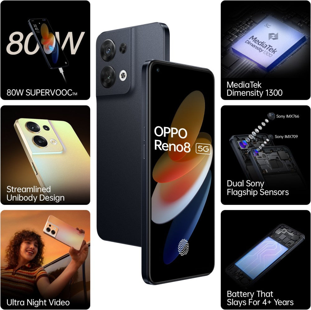 OPPO Reno8 5G (Shimmer Black, 128 GB) - 8 GB RAM