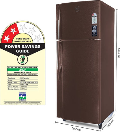 Godrej 255 L Frost Free Double Door 2 Star Refrigerator - Cosmos Brown, RF EON 255B 25 HI CM BR