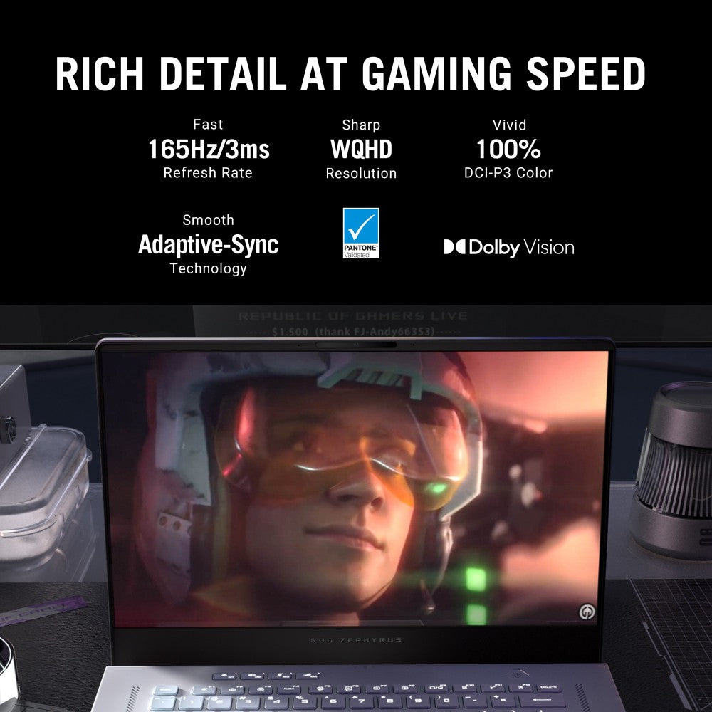 ASUS ROG Zephyrus G15 (2022) 90Whr बैटरी के साथ Ryzen 7 Octa Core 6800HS - (16 GB/1 TB SSD/Windows 11 Home/6 GB ग्राफ़िक्स/NVIDIA GeForce RTX 3060/165 Hz) GA503RM-HQ142WS गेमिंग लैपटॉप - 15.6 इंच, मूनलाइट सफेद, 1.90 किग्रा, एमएस ऑफिस के साथ