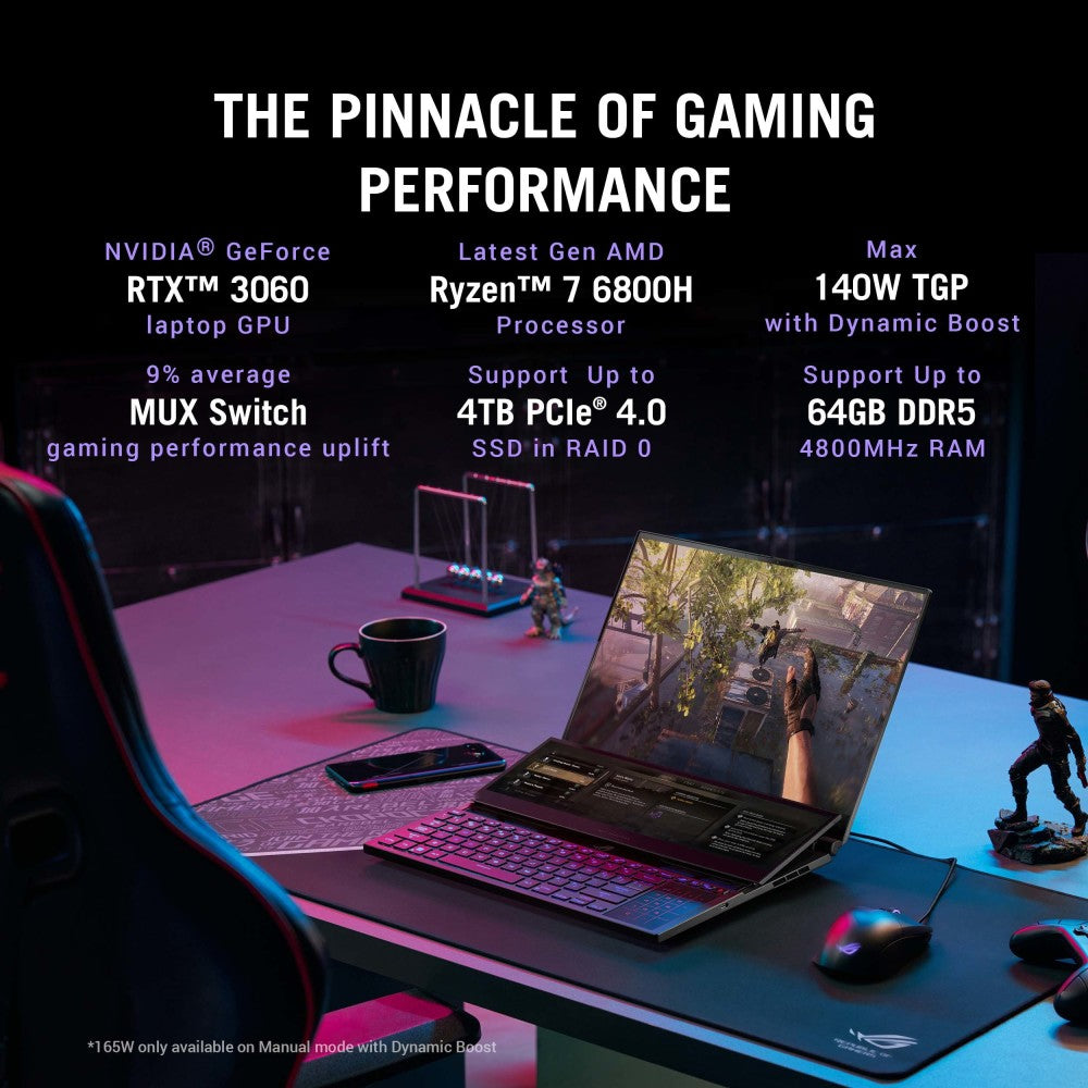 ASUS ROG Zephyrus Duo 16 (2022) डुअल स्क्रीन लैपटॉप 90Whr बैटरी के साथ Ryzen 7 ऑक्टा कोर 6800H - (32 GB/2 TB SSD/Windows 11 Home/6 GB ग्राफ़िक्स/NVIDIA GeForce RTX 3060) GX650RMZ-LS019WS गेमिंग लैपटॉप - 16 इंच, काला, 2.50 किग्रा, एमएस ऑफिस के साथ