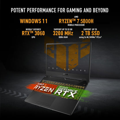 ASUS TUF गेमिंग A15 90Whr बैटरी के साथ Ryzen 7 ऑक्टा कोर 5800H - (16 GB/512 GB SSD/Windows 11 Home/6 GB ग्राफ़िक्स/NVIDIA GeForce RTX 3060) FA506QM-HN008W गेमिंग लैपटॉप - 15.6 इंच, ग्रेफाइट ब्लैक, 2.30 किलोग्राम