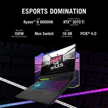 ASUS ROG Strix G15 (2022) 90Whr बैटरी के साथ Ryzen 9 Octa Core 6900HX - (16 GB/1 TB SSD/Windows 11 Home/8 GB ग्राफ़िक्स/NVIDIA GeForce RTX 3070 Ti) G513RW-HQ148WS गेमिंग लैपटॉप - 15.6 इंच, वोल्ट हरा, 2.30 किलोग्राम, एमएस ऑफिस के साथ