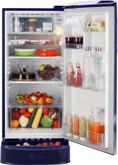 LG 190 L Direct Cool Single Door 5 Star Refrigerator with Base Drawer  with Smart Inverter Compressor - Blue Charm, GL-D201ABCZ