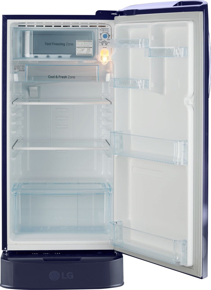 LG 185 L Direct Cool Single Door 5 Star Refrigerator with Base Drawer  with Smart Inverter Compressor, Fast Ice Making - Blue Charm, GL-D201ABCU