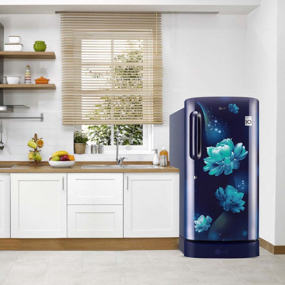 LG 190 L Direct Cool Single Door 5 Star Refrigerator with Base Drawer  with Smart Inverter Compressor - Blue Charm, GL-D201ABCZ