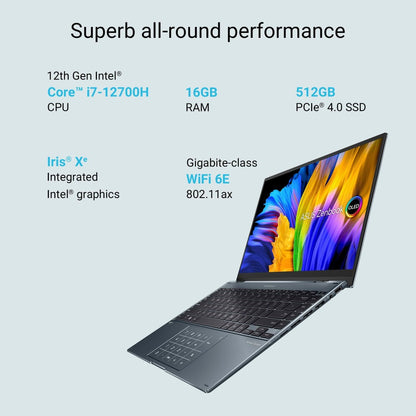 Asus Zenbook Flip 14 OLED Intel H-Series Core i7 12th Gen - (16GB/512GB SSD/Windows 11 Home) UP5401ZA-KN701WS 2 in 1 लैपटॉप - 14 इंच, पाइन ग्रे, 1.40 Kg, MS Office के साथ