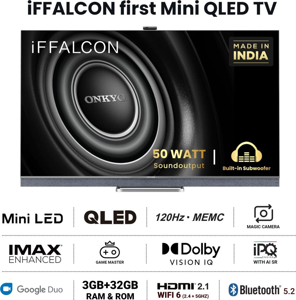 iFFALCON by TCL H82 139 cm (55 inch) QLED Ultra HD (4K) Smart Android TV With Android 11 (Graphite Grey) | Mini LED with Video Call Camera - 55H82