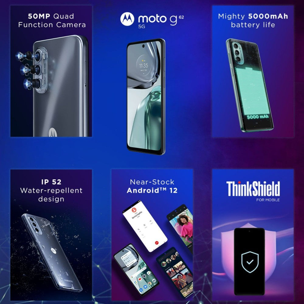 MOTOROLA G62 5G (मिडनाइट ग्रे, 128 जीबी) - 8 जीबी रैम