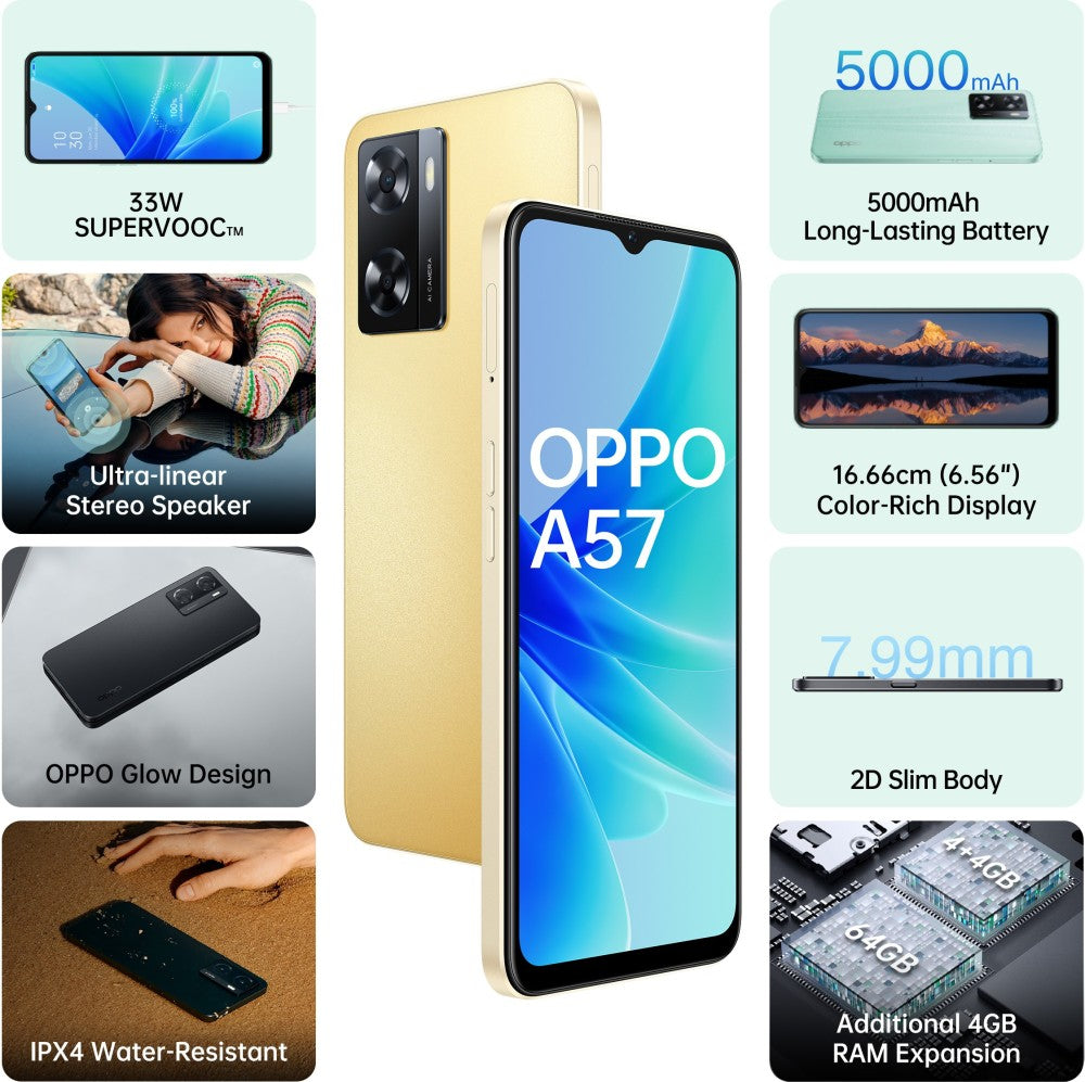 OPPO A57 (Glowing Gold, 64 GB) - 4 GB RAM