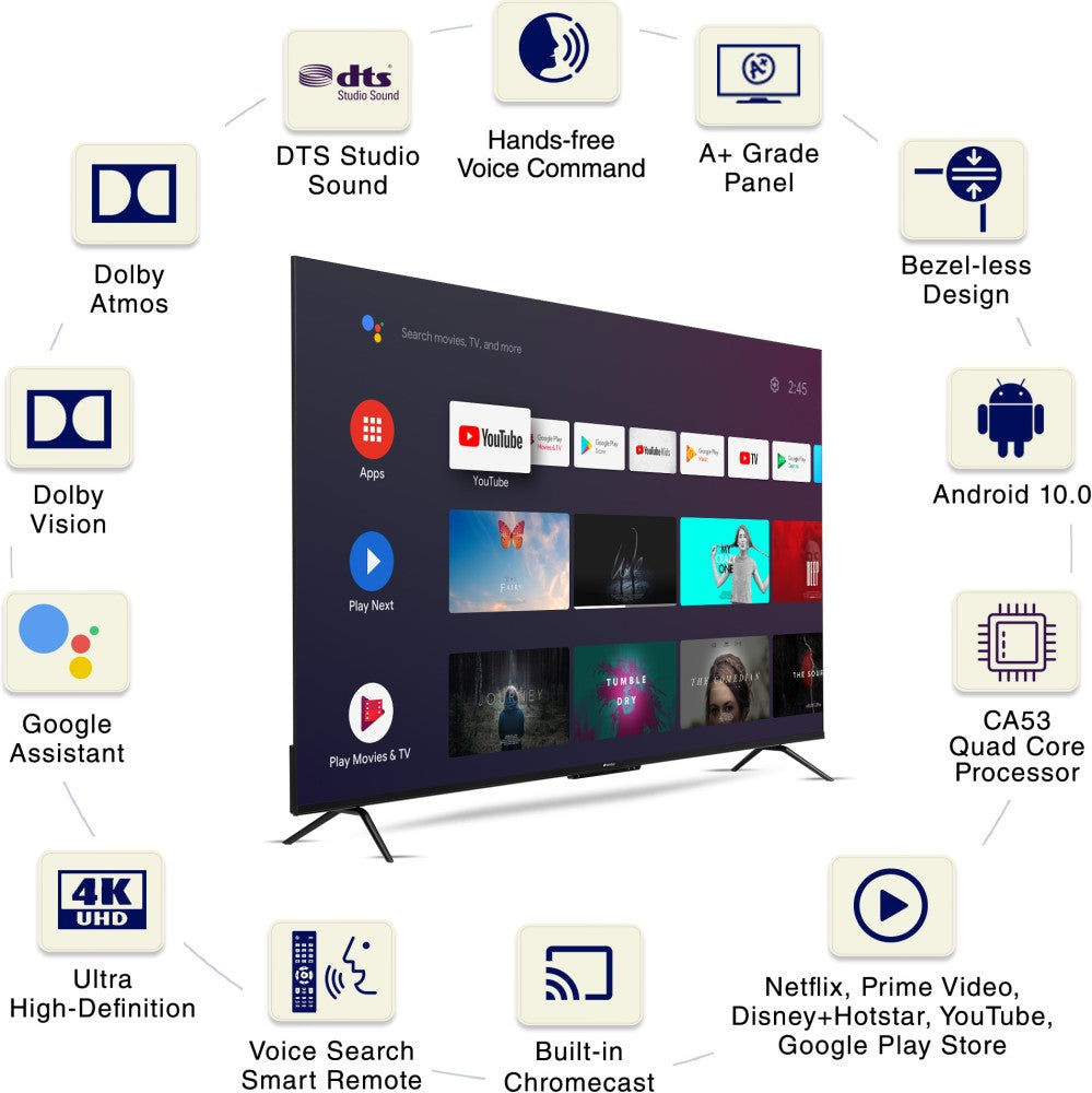 Sansui 178 cm (70 inch) Ultra HD (4K) LED Smart Android TV with Hands Free Voice Command - JSW70ASUHDFF