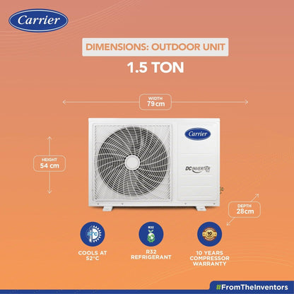 CARRIER 1.5 Ton 3 Star Split Inverter AC  - White - 18K ESTER DXi INVERTER R32 SPLIT AC_CAI18ES3R32F0, Copper Condenser