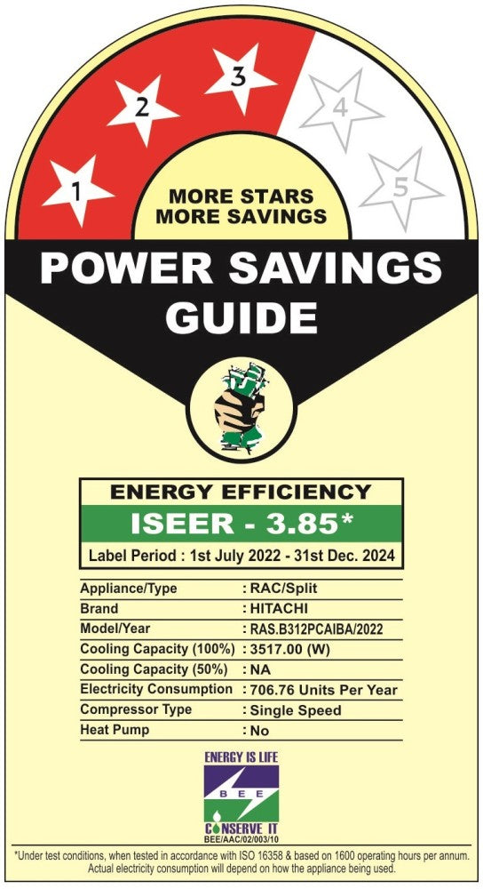 हिताची आइकॉनिक वेव डिज़ाइन 2023 मॉडल 1 टन 3 स्टार स्प्लिट सॉफ्ट ड्राई साइलेंट एयर एम्बिएंस लाइट आर 32 एसी - सफेद - RAS.B312PCAIBA/RAK.B312PCAIBA/RAC.312WCAID, कॉपर कंडेनसर