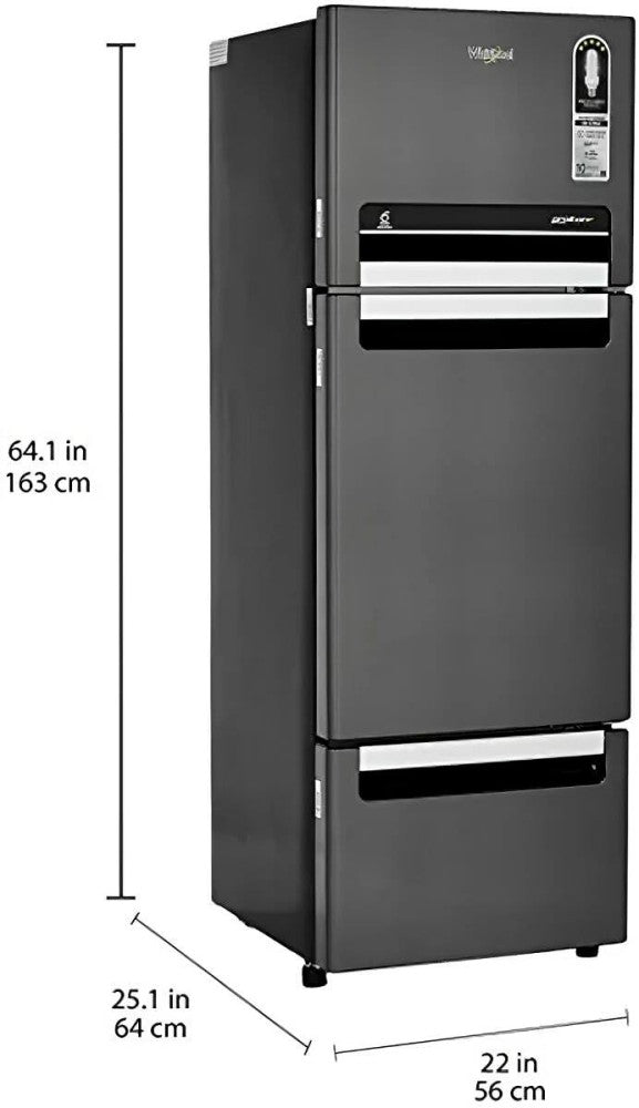 Whirlpool 240 L Frost Free Triple Door Refrigerator - Steel Onyx, FP 263D Protton Roy Steel Onyx (N)