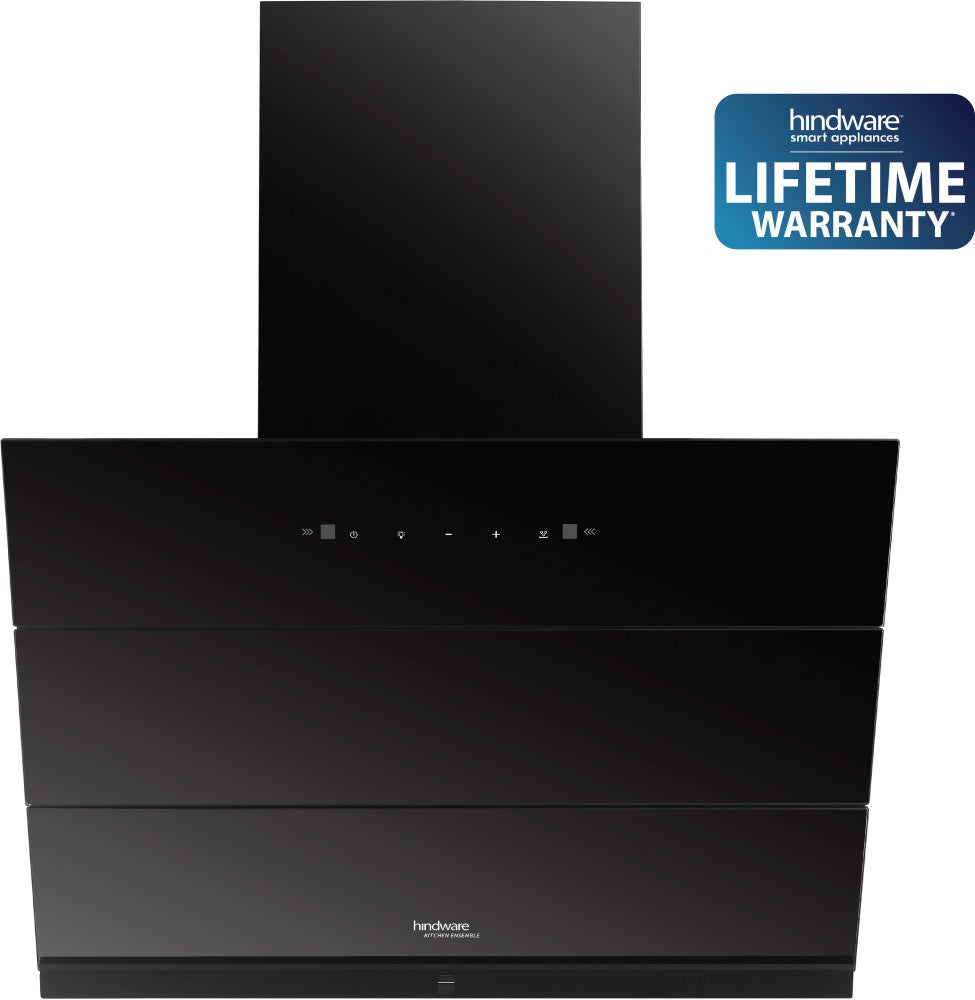 Hindware Greta Autoclean 75 Auto Clean with Powerful Suction Capacity,Motion Sensor Wall Mounted Chimney - Black 1350 CMH