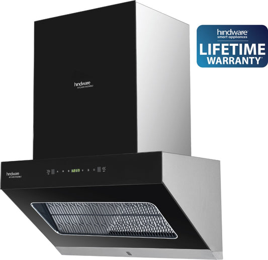 Hindware Octavia 60 Auto Clean Wall Mounted Chimney - Black and Inox 1350 CMH