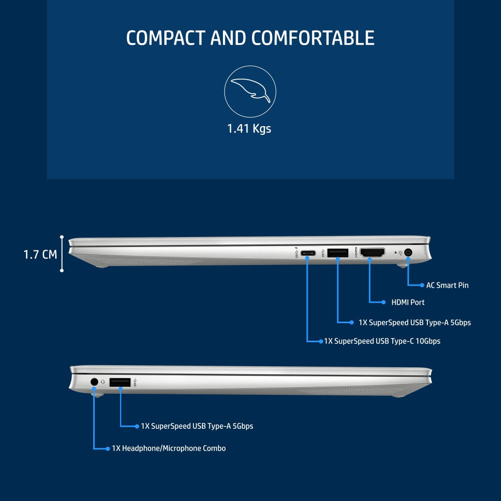 HP Pavilion Core i7 12th Gen - (16 GB/1 TB SSD/Windows 11 Home) 14-dv2015TU पतला और हल्का लैपटॉप - 14 इंच, नेचुरल सिल्वर, 1.41 किलोग्राम, MS ऑफिस के साथ