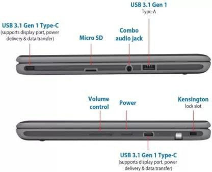 ASUS क्रोमबुक फ्लिप टच सेलेरॉन ड्यूल कोर - (4 जीबी/32 जीबी ईएमएमसी स्टोरेज/क्रोम ओएस) C214MA-BU0704 क्रोमबुक - 11.6 इंच, गहरा ग्रे, 1.20 किलोग्राम