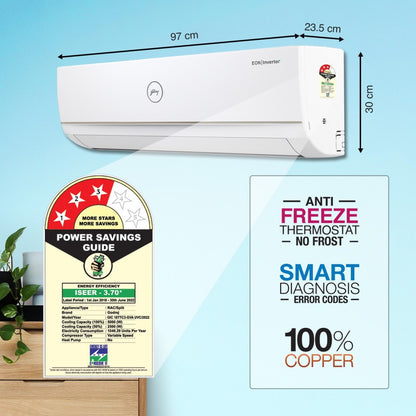 Godrej 1.5 Ton 3 Star Split Inverter AC  - White, Gold - AC 1.5T GIC 18TTC3-GVA UVC, Copper Condenser