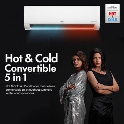 LG Super Convertible 5-in-1 Cooling 2023 Model 2 Ton 3 Star Hot and Cold Split Dual Inverter HD Filter with Anti-Virus Protection AC  - White - RS-H24VNXE, Copper Condenser