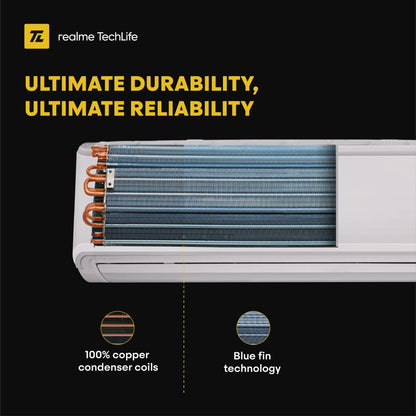 realme TechLife 2023 Range 1 Ton 4 Star Split Inverter 4-in-1 Convertible with Flexi-Control Technology AC  - White - 104SIAA22BWR, Copper Condenser