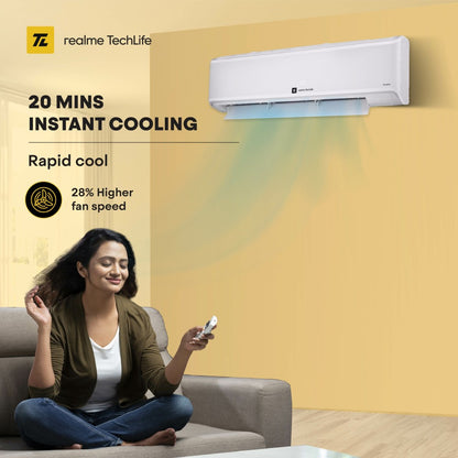 realme TechLife 2023 Range 1 Ton 4 Star Split Inverter 4-in-1 Convertible with Flexi-Control Technology AC  - White - 104SIAA22BWR, Copper Condenser