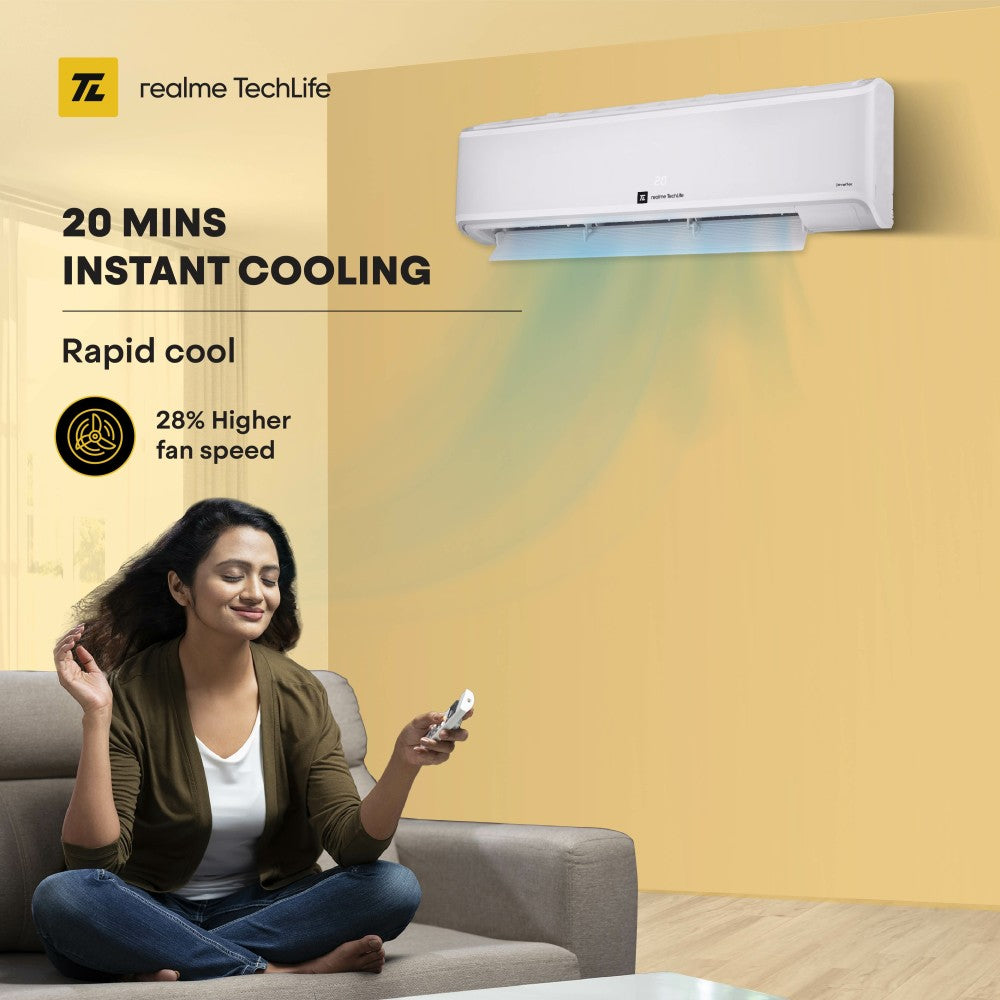 realme TechLife 2023 Range 1.5 Ton 4 Star Split Inverter 4-in-1 Convertible with Flexi-Control Technology AC  - White - 154SIAA22BWR, Copper Condenser