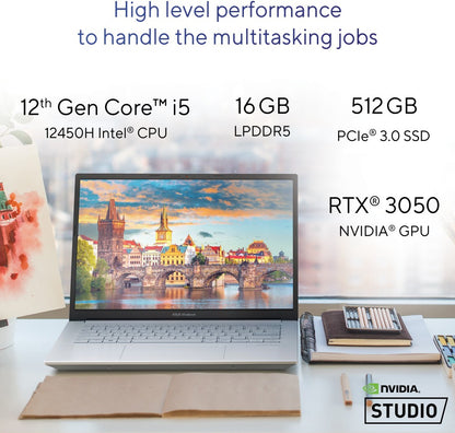 Asus Vivobook Pro 15 OLED Core i5 12th Gen - (16GB/512GB SSD/Windows 11 Home/4GB ग्राफ़िक्स/NVIDIA GeForce RTX 3050) K6500ZC-L502WS क्रिएटर लैपटॉप - 15.6 इंच, कूल सिल्वर, 1.80 kg, MS Office के साथ