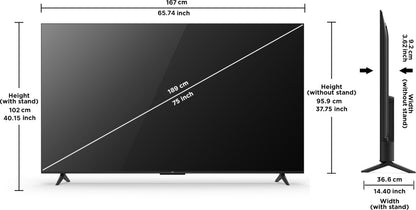 TCL 189 cm (75 inch) Ultra HD (4K) LED Smart Google TV with Bezel-Less Design and Dolby Audio & 2 Years Warranty - 75P635