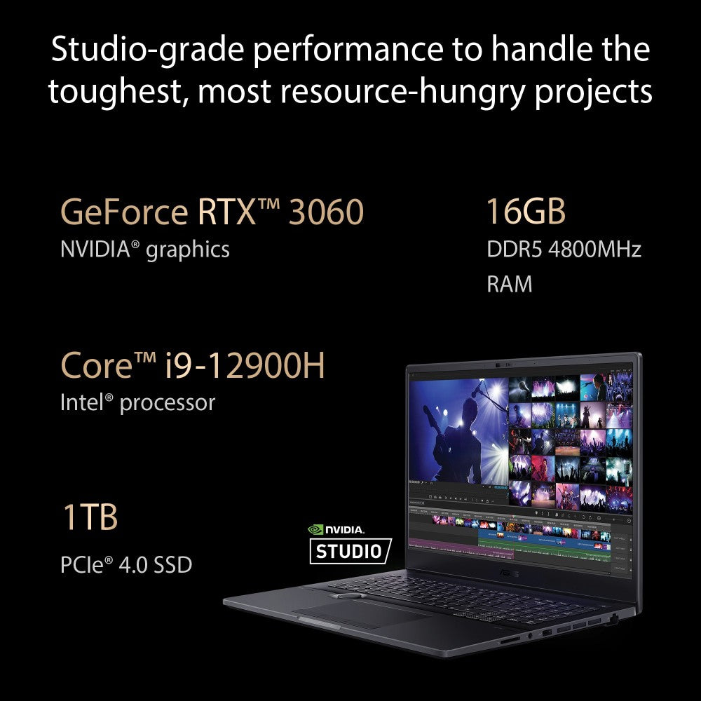 Asus ProArt Studiobook 16 OLED (2022) ASUS Dial Core i9 12th Gen के साथ - (16GB/1TB SSD/Windows 11 Home/6GB ग्राफ़िक्स/NVIDIA GeForce RTX 3060) H7600ZM-L901WS क्रिएटर लैपटॉप - 16 इंच, मिनरल ब्लैक, 2.40 किलो, एमएस ऑफिस के साथ