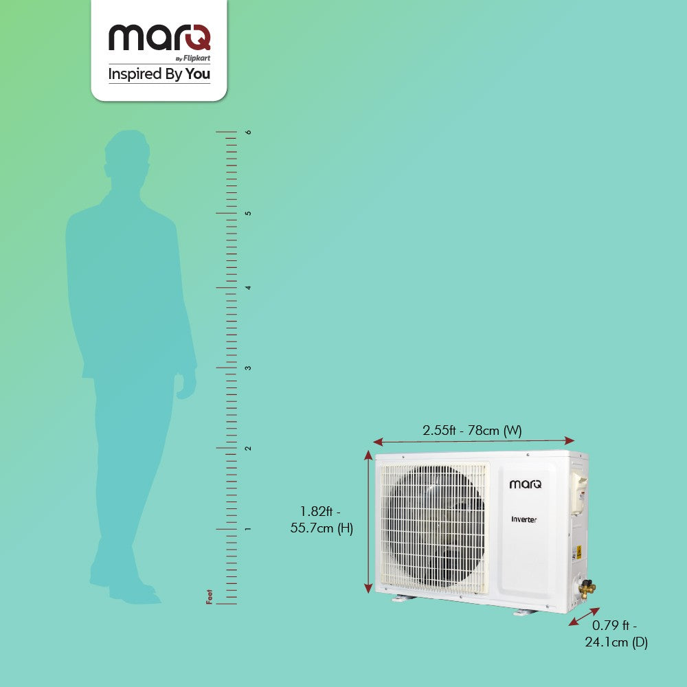 फ्लिपकार्ट द्वारा MarQ 2023 रेंज 1.5 टन 3 स्टार स्प्लिट इन्वर्टर 4-इन-1 कन्वर्टिबल टर्बो कूल टेक्नोलॉजी एसी के साथ - सफेद - 153SIAA22BW, कॉपर कंडेनसर