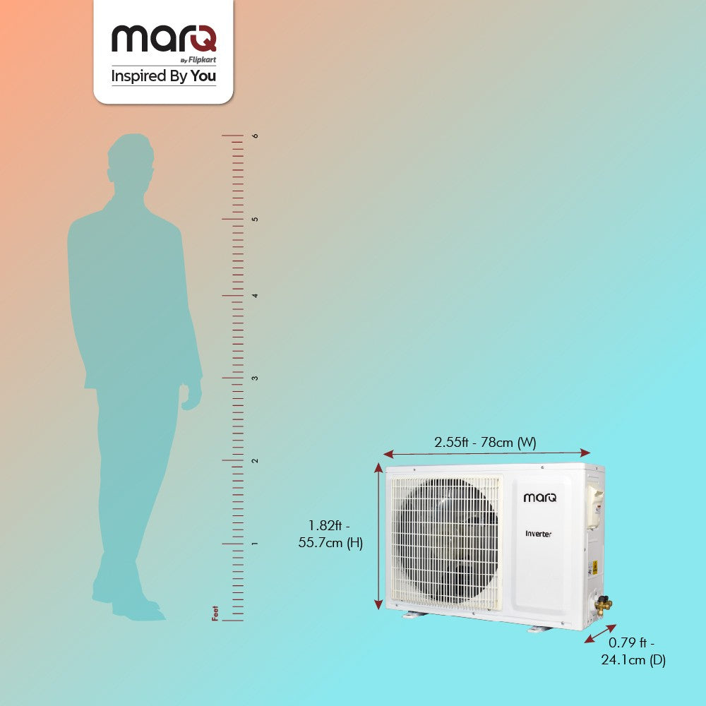 MarQ by Flipkart 2023 Range 1 Ton 3 Star Split Inverter 4-in-1 Convertible with Turbo Cool Technology AC  - White - 103SIAA22BW, Copper Condenser