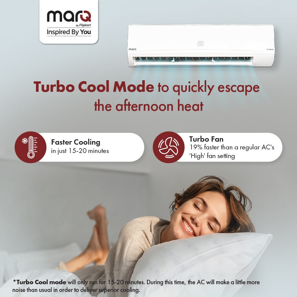 MarQ by Flipkart 2023 Range 0.7 Ton 3 Star Split Inverter 4-in-1 Convertible with Turbo Cool Technology AC  - White - 083SIAA22BW., Copper Condenser