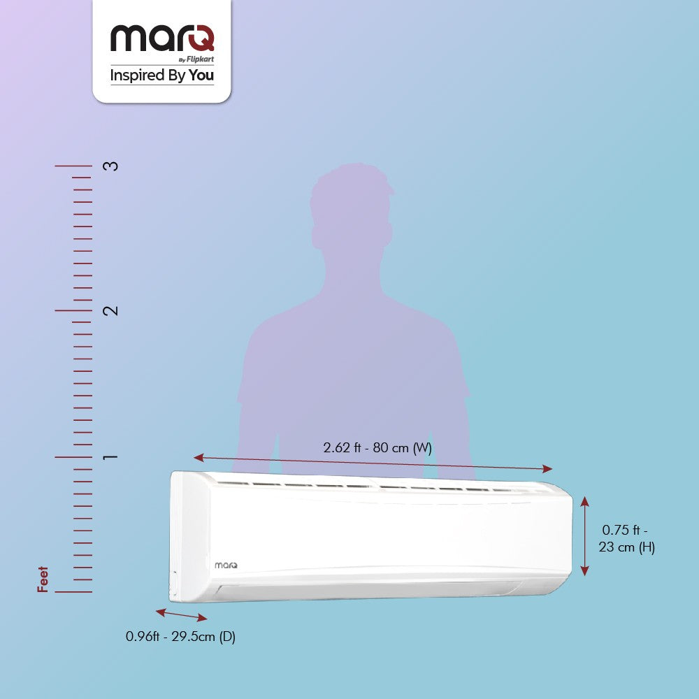 फ्लिपकार्ट द्वारा MarQ 2023 रेंज 0.8 टन 3 स्टार स्प्लिट इन्वर्टर 4-इन-1 कन्वर्टिबल टर्बो कूल टेक्नोलॉजी एसी के साथ - सफेद - 083SIAA22BW, कॉपर कंडेनसर