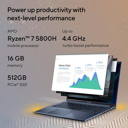 Asus VivoBook 16X Ryzen 7 ऑक्टा कोर 5800H - (16GB/512GB SSD/Windows 11 Home) M1603QA-MB711WS पतला और हल्का लैपटॉप - 16 इंच, शांत नीला, 1.80 Kg, MS Office के साथ