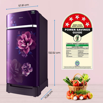 SAMSUNG 189 L Direct Cool Single Door 5 Star Refrigerator with Base Drawer  with Digital Inverter - Camellia Purple, RR21C2H25CR/HL