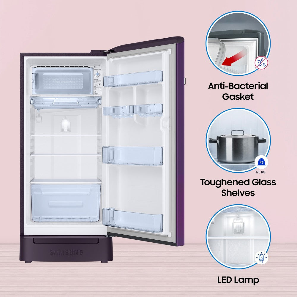 SAMSUNG 189 L Direct Cool Single Door 5 Star Refrigerator with Base Drawer  with Digital Inverter - Camellia Purple, RR21C2H25CR/HL