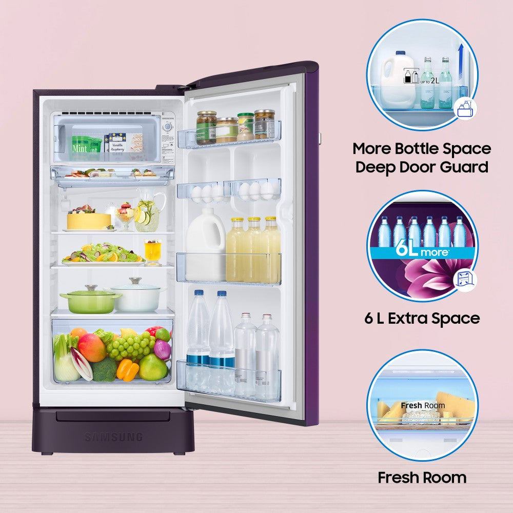 SAMSUNG 189 L Direct Cool Single Door 5 Star Refrigerator with Base Drawer  with Digital Inverter - Camellia Purple, RR21C2H25CR/HL