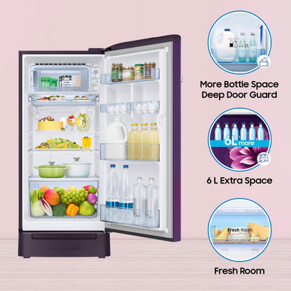 SAMSUNG 189 L Direct Cool Single Door 5 Star Refrigerator with Base Drawer  with Digital Inverter - Camellia Purple, RR21C2H25CR/HL