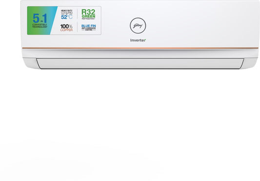 Godrej 5-इन-1 कनवर्टिबल कूलिंग 2023 मॉडल 1.5 टन 3 स्टार स्प्लिट इन्वर्टर आई-सेंस टेक्नोलॉजी ब्लू फिन एंटी कोरोसिव कोटिंग एसी के साथ - सफेद, गोल्ड - एसी 1.5T EI 18TINV3R32-GWA/AC 1.5T EI 18TINV3R32-GWB, कॉपर कंडेंसर