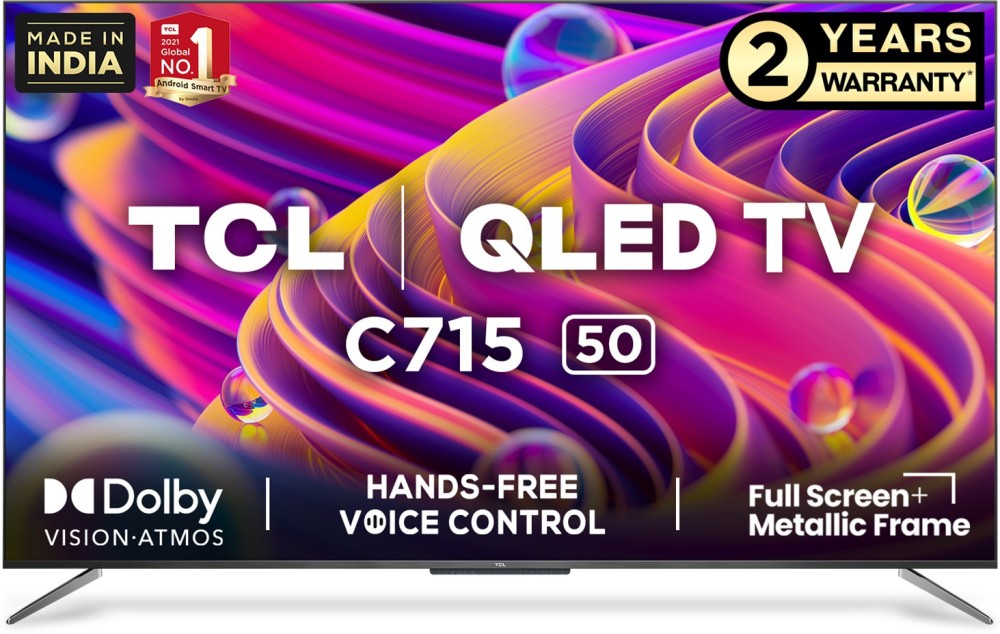 TCL C715 Series 126 cm (50 inch) QLED Ultra HD (4K) Smart Android TV with Handsfree Voice Control & Dolby Vision & Atmos - 50C715