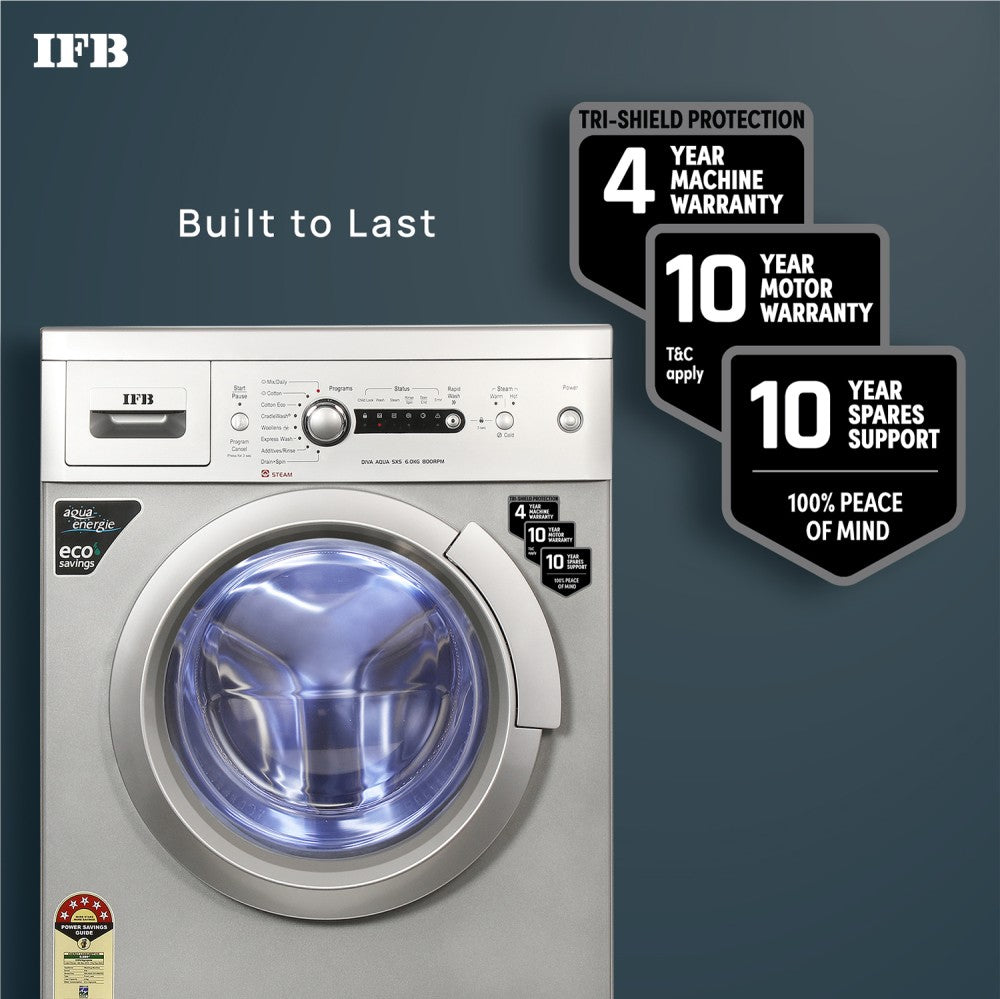 IFB 6 kg Steam Wash, Hard Water Wash, Active Color Protection 4 years Comprehensive Warranty Fully Automatic Front Load Washing Machine Silver - DIVA AQUA SXS 6008