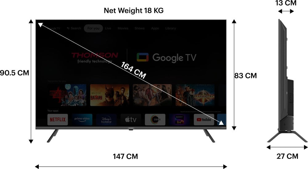 Thomson 164 cm (65 inch) QLED Ultra HD (4K) Smart Google TV With Dolby Vision & Dolby Atmos - Q65H1100