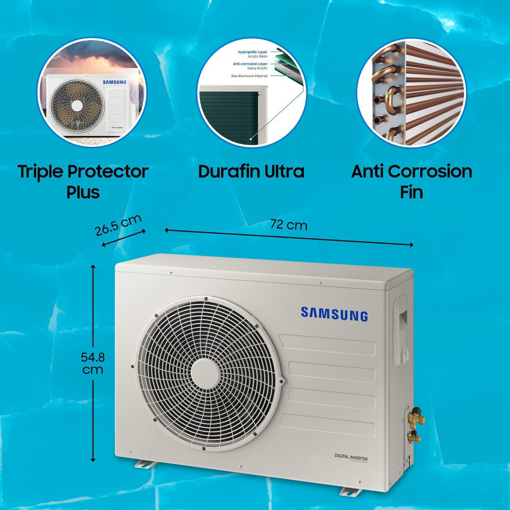 SAMSUNG Convertible 5-in-1 Cooling Mode 1.5 Ton 4 Star Split Inverter Anti Bacteria Filter AC  - White - AR18BYMZAUR/AR18BYMZAURNNA/AR18BYMZAURXNA, Copper Condenser