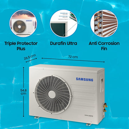 SAMSUNG Convertible 5-in-1 Cooling Mode 1.5 Ton 3 Star Split Inverter Anti Bacteria Filter AC  - White - AR18BYLZAUR/AR18BYLZAURNNA/AR18BYLZAURXNA, Copper Condenser