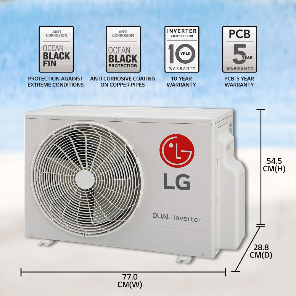 LG 1.5 Ton 3 Star Split Dual Inverter AC  - White - PS-Q19JNXE, Copper Condenser
