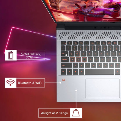 DELL Ryzen 5 हेक्सा कोर AMD R5-6600H - (16 GB/512 GB SSD/Windows 11 Home/4 GB ग्राफ़िक/NVIDIA GeForce RTX 3050/120 Hz) G15-5525 गेमिंग लैपटॉप - 38 cm, फैंटम ग्रे स्पेकल्स के साथ, 2.51 Kg , एमएस ऑफिस के साथ