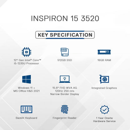 DELL Core i5 12वीं पीढ़ी - (16 जीबी/512 जीबी एसएसडी/विंडोज 11 होम) नया इंस्पिरॉन 15 मेटल लैपटॉप पतला और हल्का लैपटॉप - 15.6 इंच, प्लैटिनम सिल्वर एल्युमीनियम, 1.63 किलोग्राम, एमएस ऑफिस के साथ